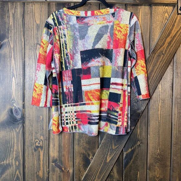 Multiples Multicolor Abstract Artsy Print Stretch Blouse - Picture 2 of 5